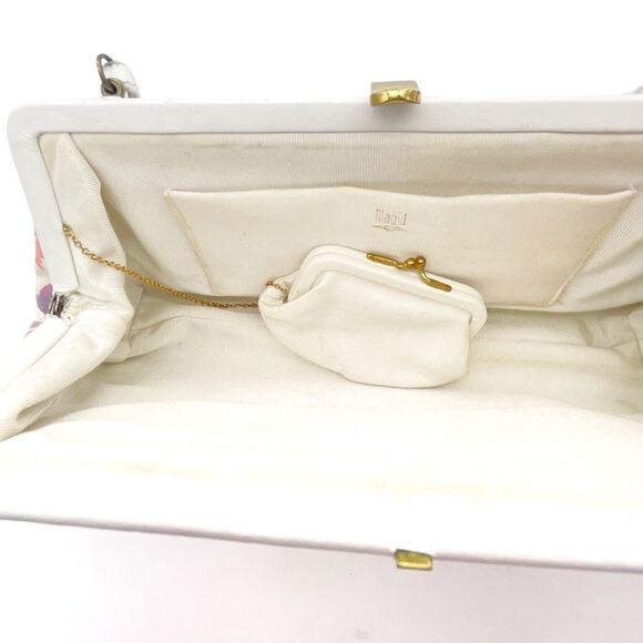 Vintage Magid Beaded Floral Clutch Purse White Pink Purple w Coin Pouch Beaded - Picture 13 of 16